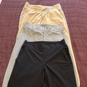 Set of 3 Athleta Brooklyn Pants in Black, Gray Plaid, and Tan Windowpane